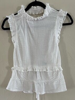 Women’s White Backless Ruffle Sleeveless Top Cotton Size Large Boho CottageCore